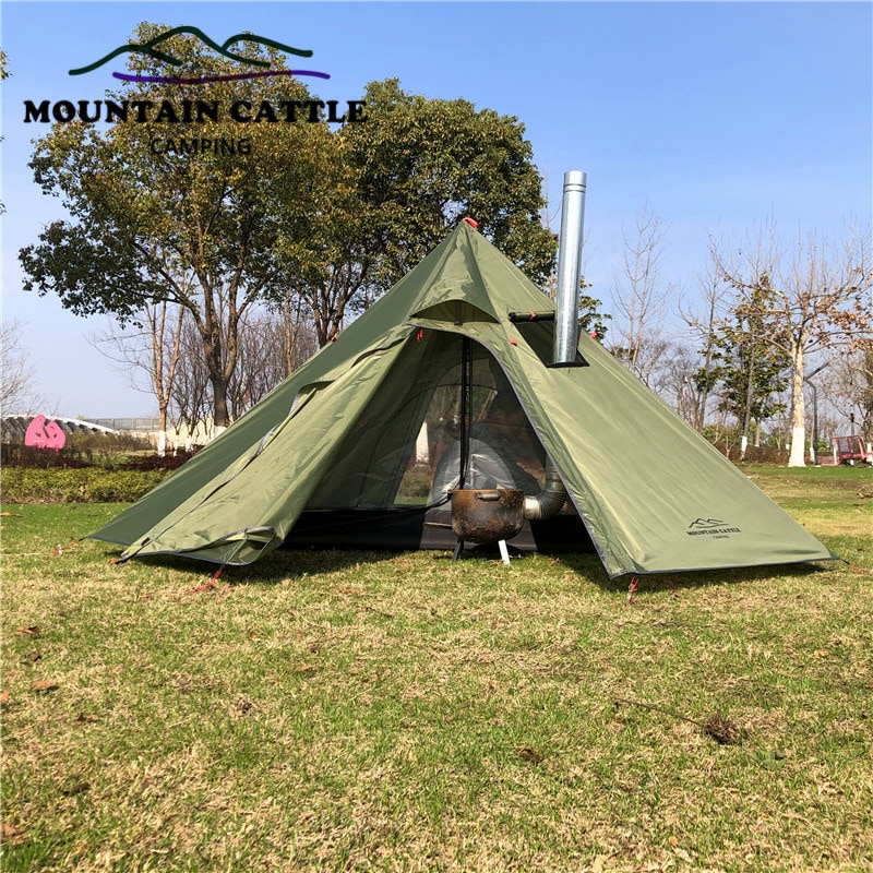 Cheap Goat Tents Ultralight Camping Pyramid Tent 3 4 Person 210T Large Rodless Teepee Tents for Family Team Outdoor Backpacking Camping Hiking Tents 